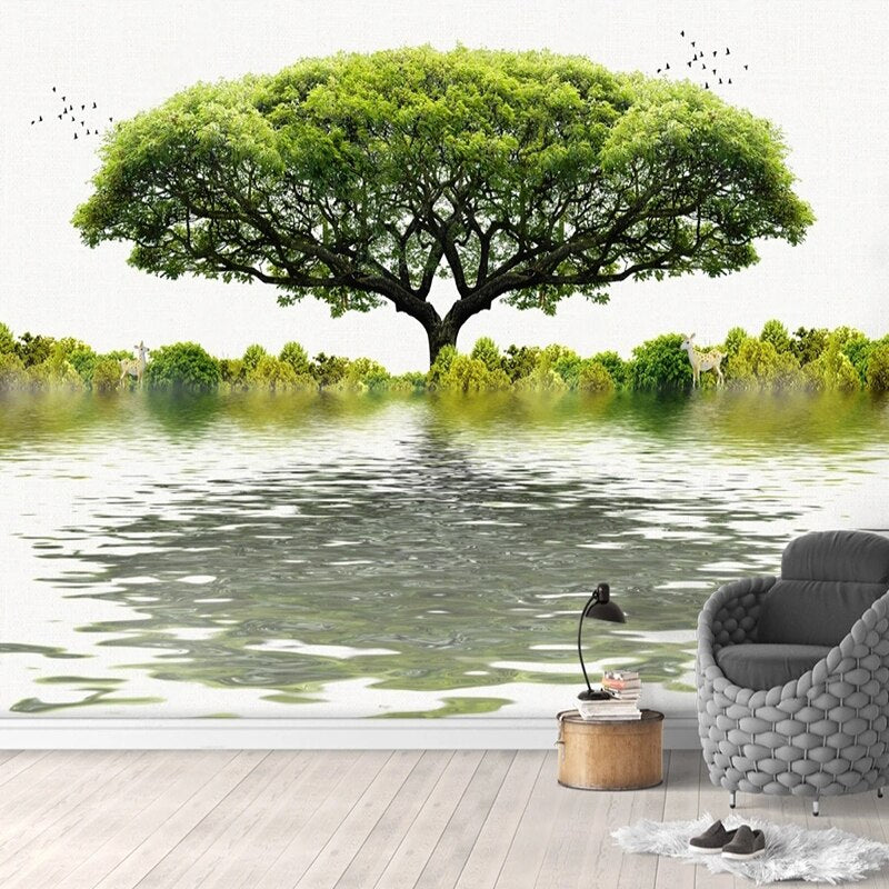 Tree Of Life Pond Reflection Wallpaper Mural, Custom Sizes Available Wall Murals Maughon's Waterproof Canvas 