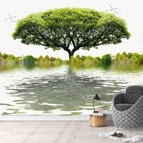 Image of Tree Of Life Pond Reflection Wallpaper Mural, Custom Sizes Available Wall Murals Maughon's Waterproof Canvas 