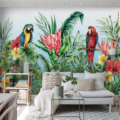 Image of Tropical Birds and Plants Wallpaper Mural, Custom Sizes Available Wall Murals Maughon's 