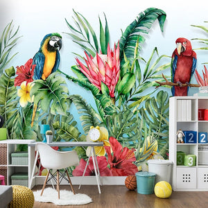 Tropical Birds and Plants Wallpaper Mural, Custom Sizes Available Wall Murals Maughon's Waterproof Canvas 