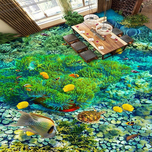 Tropical Fish and Coral Floor Mural, Custom Sizes Available