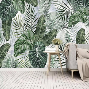 Tropical Leaves Wallpaper Mural, Custom Sizes Available