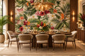 Tropical Plant Leaf and Flowers Wallpaper Mural, Custom Sizes Available Maughon's 