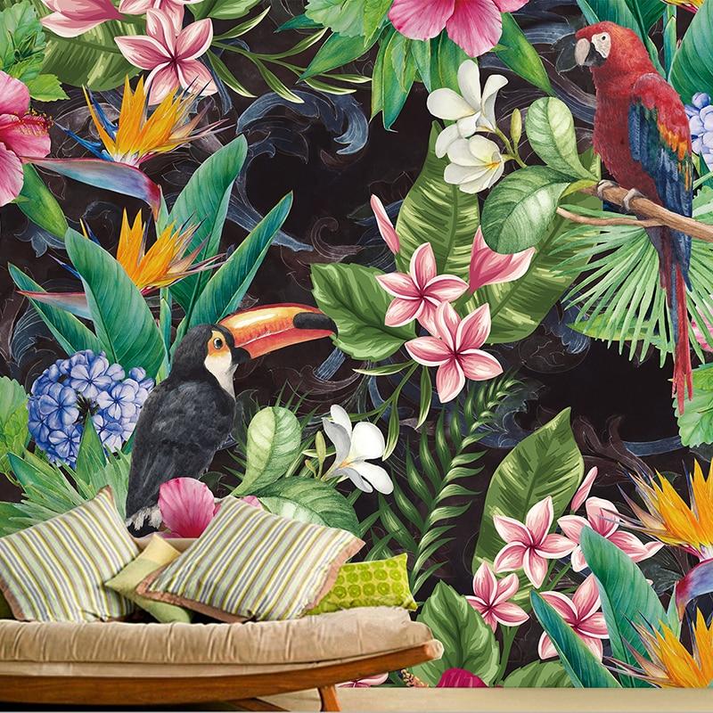 Tropical Rain Forest with Parrot and Toucan Wallpaper Mural, Custom Sizes Available Maughon's 