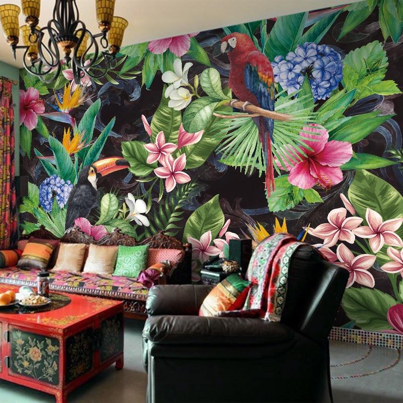Tropical Rain Forest with Parrot and Toucan Wallpaper Mural, Custom Sizes Available Maughon's 