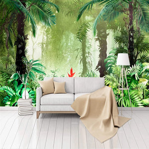 Tropical Rainforest and Heliconia Wallpaper Mural, Custom Sizes Available