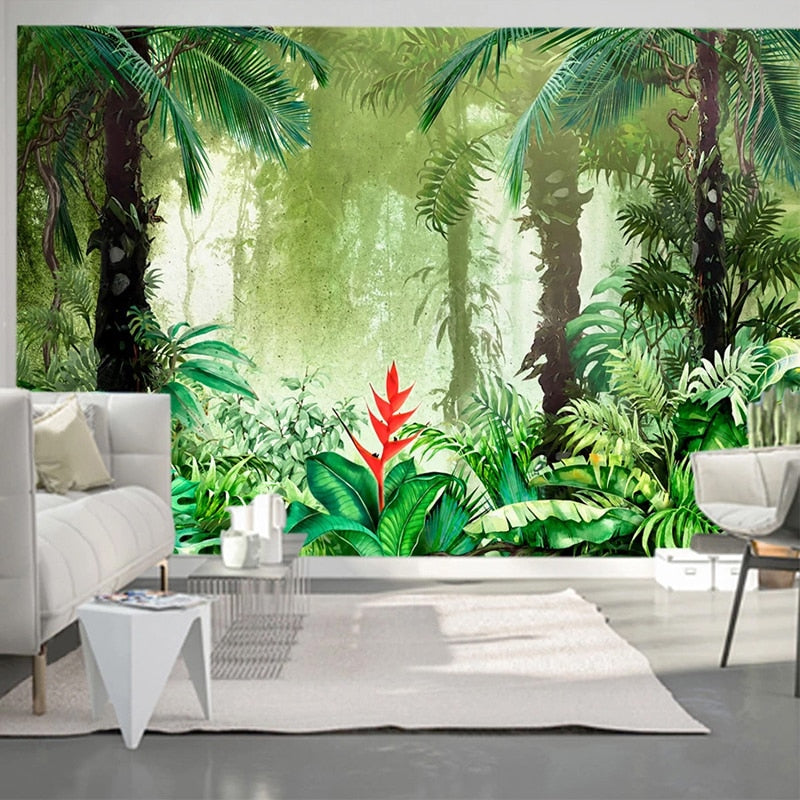 Tropical Rainforest and Heliconia Wallpaper Mural, Custom Sizes Available Wall Murals Maughon's Waterproof Canvas 