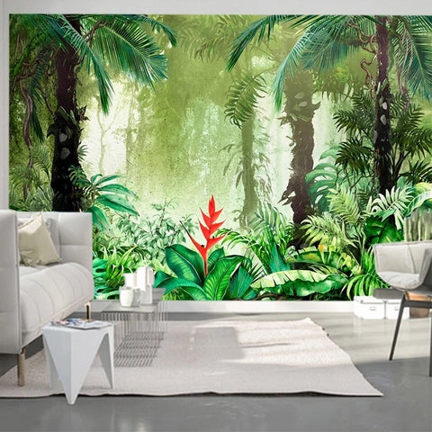 Image of Tropical Rainforest and Heliconia Wallpaper Mural, Custom Sizes Available Wall Murals Maughon's Waterproof Canvas 