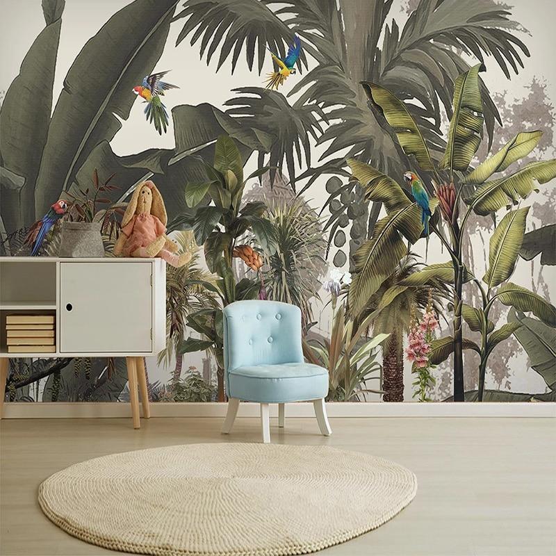 Tropical Rainforest, Flowers and Birds Wallpaper Mural, Custom Sizes Available Household-Wallpaper Maughon's 
