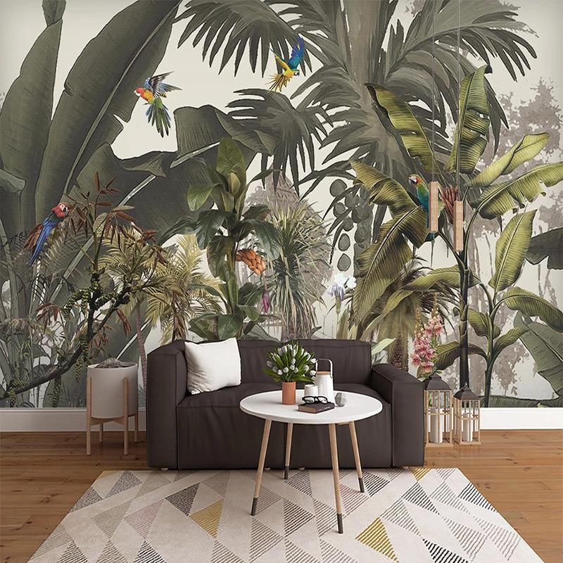 Tropical Rainforest, Flowers and Birds Wallpaper Mural, Custom Sizes Available Household-Wallpaper Maughon's 