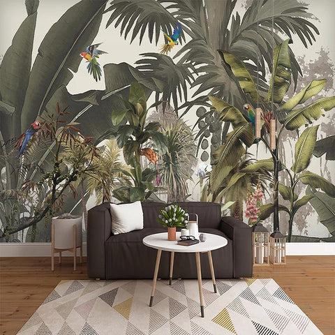 Image of Tropical Rainforest, Flowers and Birds Wallpaper Mural, Custom Sizes Available Household-Wallpaper Maughon's 