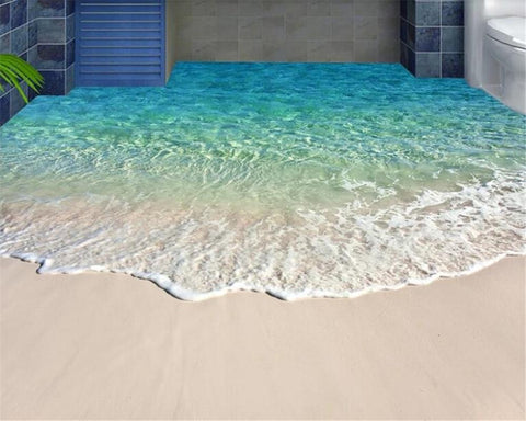 Image of Turquoise Beach Vinyl PVC Floor Mural, Self Adhesive, Custom Sizes Available Household-Wallpaper-Floor Maughon's 