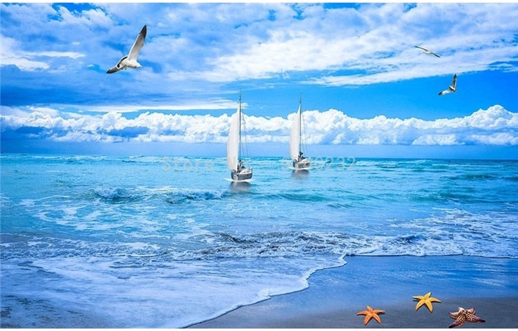 Two Sail Boats On Calm Waters Wallpaper Mural, Custom Sizes Available Wall Murals Maughon's 