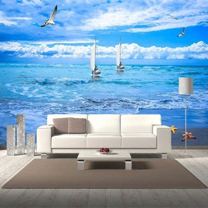 Two Sail Boats On Calm Waters Wallpaper Mural, Custom Sizes Available