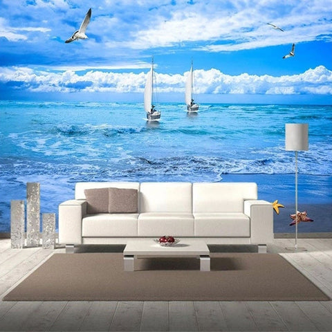 Image of Two Sail Boats On Calm Waters Wallpaper Mural, Custom Sizes Available Wall Murals Maughon's 