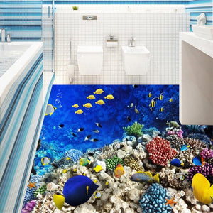 Tropical Fish and Coral Reef Floor Mural, Custom Sizes Available