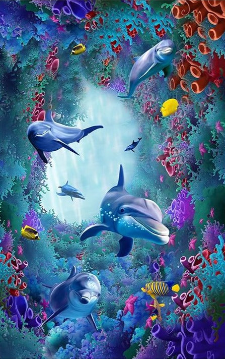 Dolphins Underwater With Tropical Fishes - Paint By Number