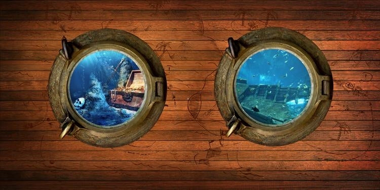 Underwater Portholes Wallpaper Mural, Custom Sizes Available