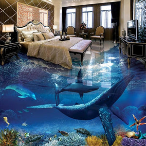 Captivating Whale and Dolphin Self Adhesive Floor Mural, Custom Sizes Available