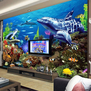 Underwater World Aquarium Wallpaper Mural, Custom Sizes Available