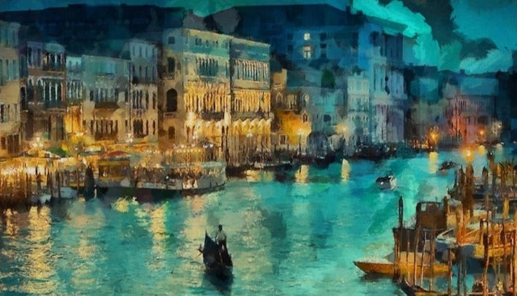 Venice At Night Painting Wallpaper Mural, Custom Sizes Available Wall Murals Maughon's 