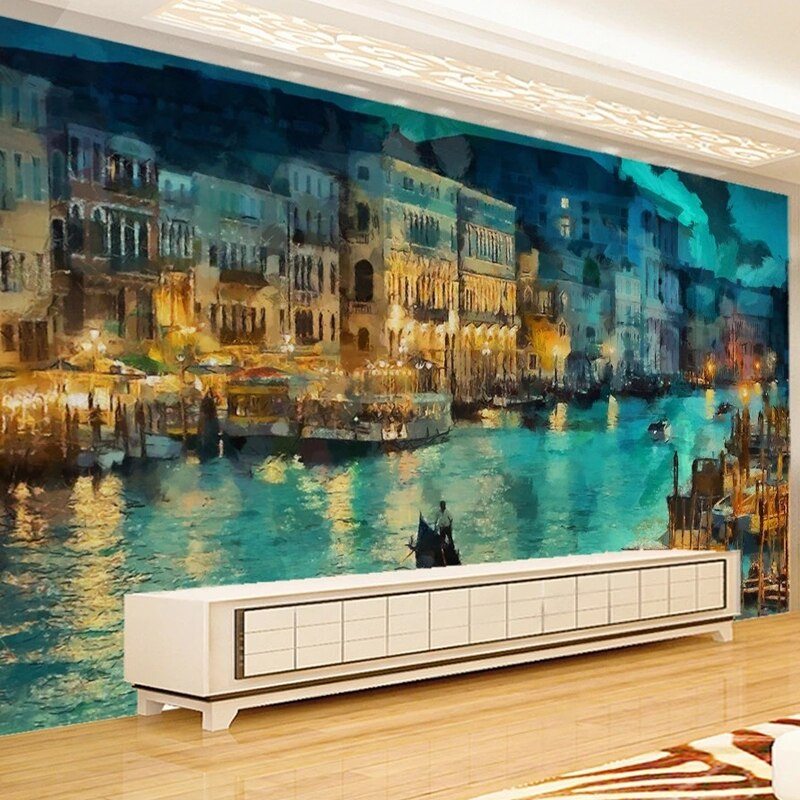 Venice At Night Painting Wallpaper Mural, Custom Sizes Available Wall Murals Maughon's 