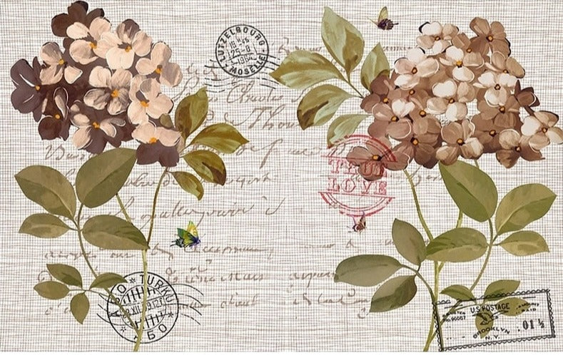 Vintage Hydrangea and Print Wallpaper Mural, Custom Sizes Available Wall Murals Maughon's 