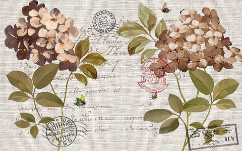 Image of Vintage Hydrangea and Print Wallpaper Mural, Custom Sizes Available Wall Murals Maughon's 