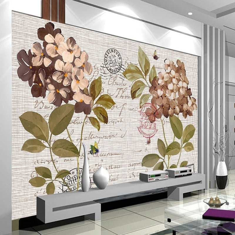 Vintage Hydrangea and Print Wallpaper Mural, Custom Sizes Available Wall Murals Maughon's 