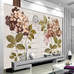 Vintage Hydrangea and Print Wallpaper Mural, Custom Sizes Available