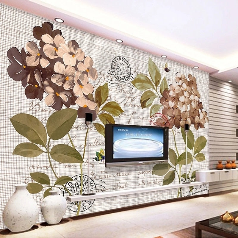 Vintage Hydrangea and Print Wallpaper Mural, Custom Sizes Available Wall Murals Maughon's Waterproof Canvas 