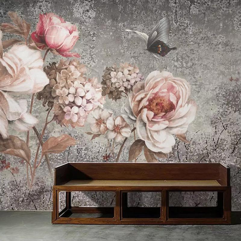 Vintage Oil Painting Flower and Butterfly Wallpaper Mural, Custom Sizes Available Maughon's 