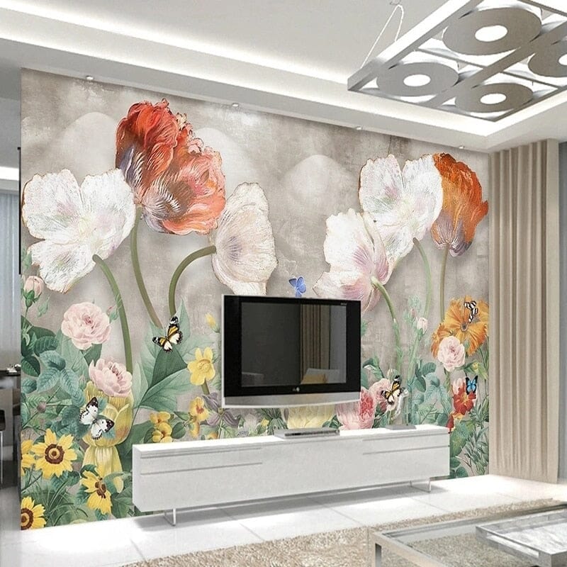 Vintage Wildflowers Botanical Wallpaper Mural, Custom Sizes Available Wall Murals Maughon's Waterproof Canvas 