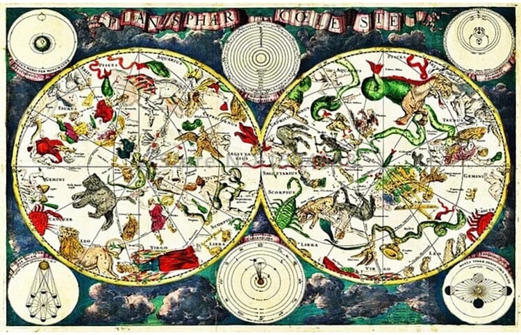 Vintage Zodiac Star Map Wallpaper Mural, Custom Sizes Available Wall Murals Maughon's 