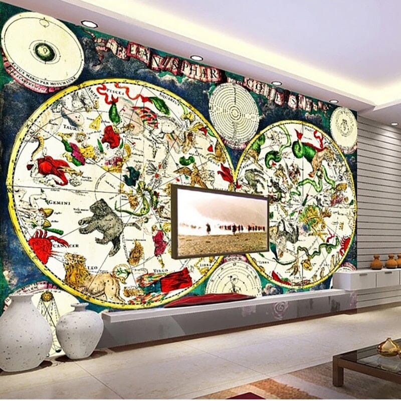 Vintage Zodiac Star Map Wallpaper Mural, Custom Sizes Available Wall Murals Maughon's 