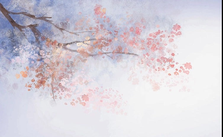 Water Color Pink Flowering Branch Wallpaper Mural, Custom Sizes Available Wall Murals Maughon's 