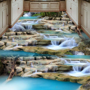 Water Falling Over Rock Floor Mural, Custom Sizes Available