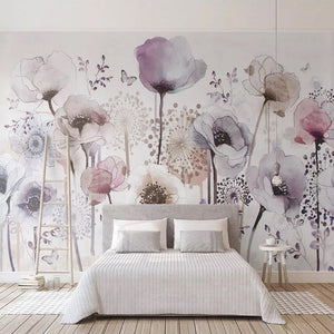 Watercolor Pastel Wildflowers Wallpaper Mural, Custom Sizes Available Maughon's 