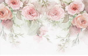 Watercolor Pink Roses Wallpaper Mural, Custom Sizes Available