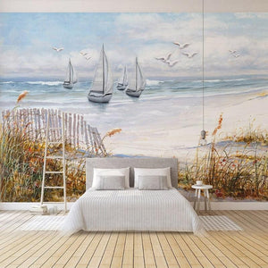 Watercolor Sail Boats and Sand Dunes Wallpaper Mural, Custom Sizes Available Wall Murals Maughon's 