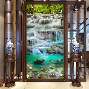 Vertical Waterfall And Pond Wallpaper Mural, Custom Sizes Available