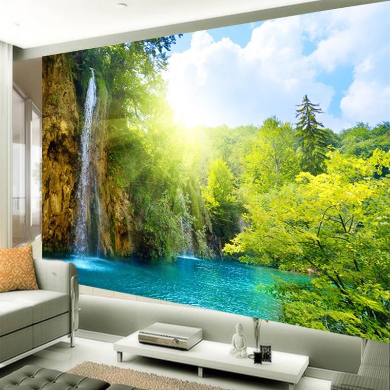 Waterfall and Serene Lake Wallpaper Mural, Custom Sizes Available Wall Murals Maughon's 