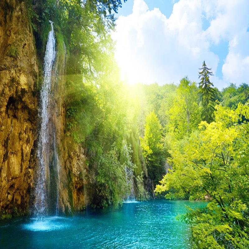 Waterfall and Serene Lake Wallpaper Mural, Custom Sizes Available Wall Murals Maughon's 