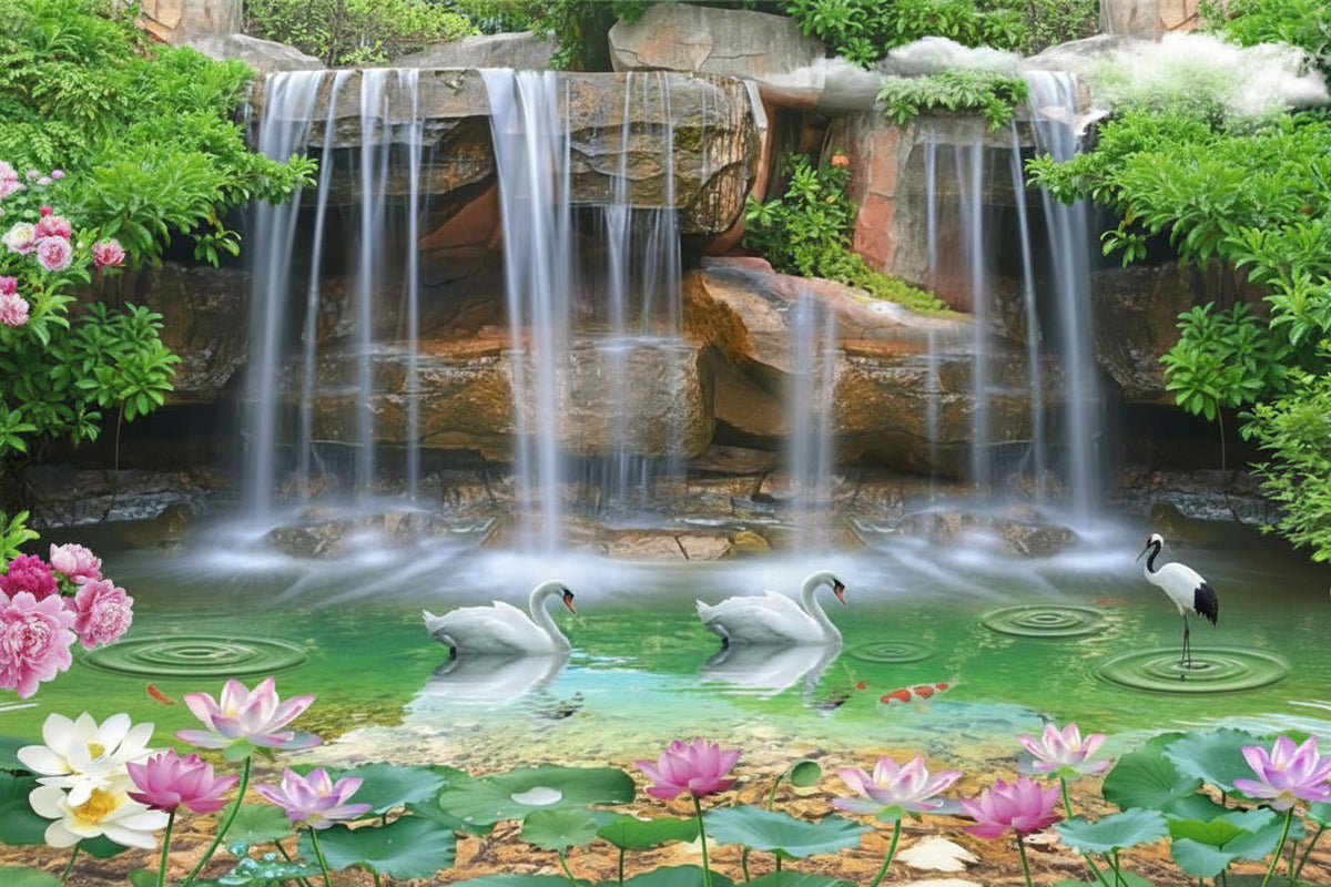 Waterfall, Swan Wallpaper Mural, Custom Sizes Available Household-Wallpaper Maughon's 