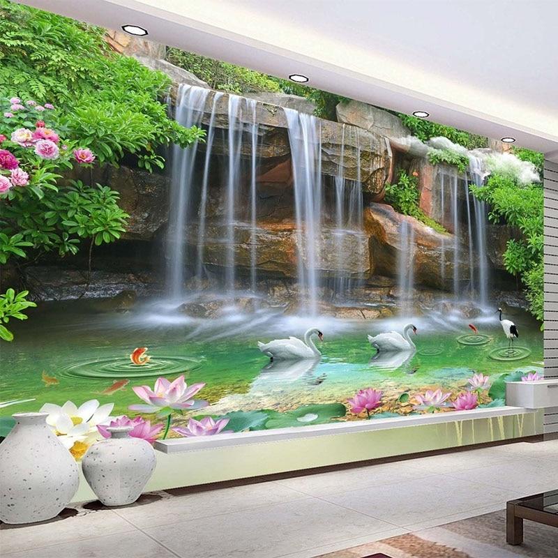 Waterfall, Swan Wallpaper Mural, Custom Sizes Available Household-Wallpaper Maughon's 
