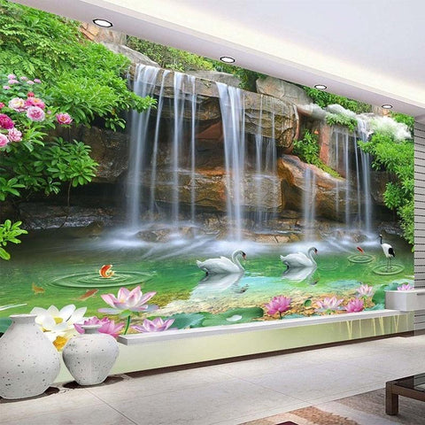 Image of Waterfall, Swan Wallpaper Mural, Custom Sizes Available Household-Wallpaper Maughon's 