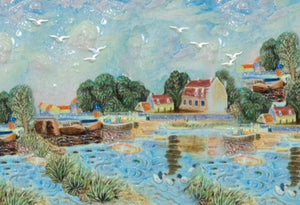 Waterside Village Painting Wallpaper Mural, Custom Sizes Available Wall Murals Maughon's Waterproof Canvas 