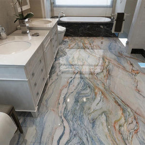 Wavy Blue, Tan and White Marble Self Adhesive Floor Mural, Custom Sizes Available Household-Wallpaper-Floor Maughon's 