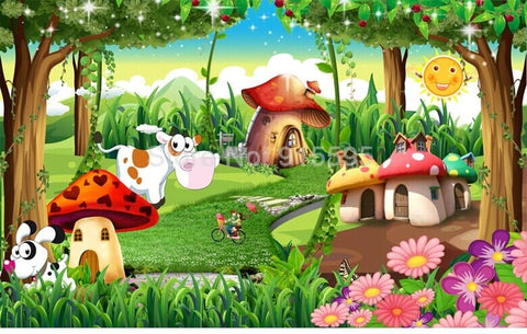 Image of Whimsical Mushroom Village Wallpaper Mural, Custom Sizes Available Wall Murals Maughon's 