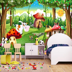 Whimsical Mushroom Village Wallpaper Mural, Custom Sizes Available